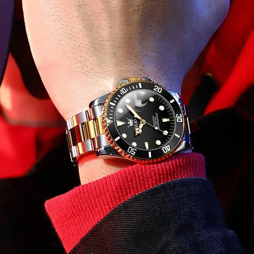 Vista 3 de Reloj automático de viento automático para hombre reloj de lujo de acero inoxidable con fecha reloj clásico impermeable con bisel giratorio luminoso