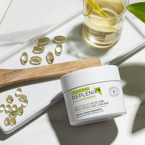 Vista 5 de Replenix Crema hidratante facial exfoliante de grado médico 10% de ácido glicólico, hidratante y ligera para decoloración de la piel (1.7 oz)