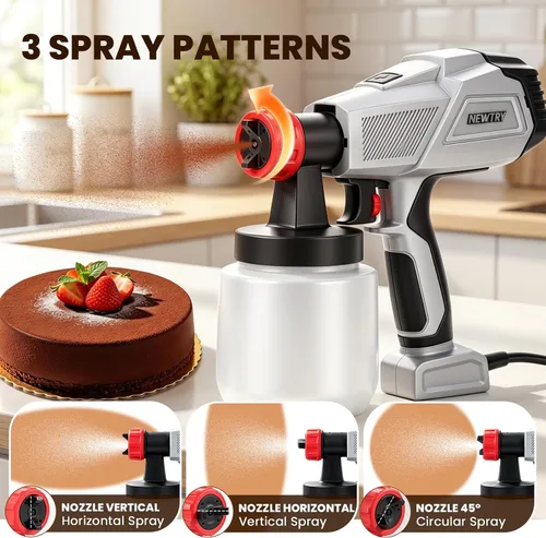 Vista 4 de NEWTRY Pistola pulverizadora de chocolate de 500 W para pasteles, pulverizador de pintura eléctrico de 110 V, kit de rociador de pasteles, 3 modos