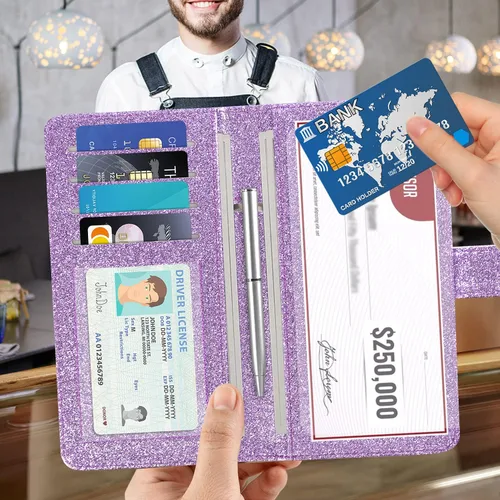 Vista 2 de ACdream Funda para chequera, cartera de cuero con bloqueo RFID