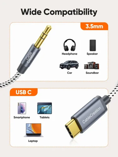 Vista 7 de CableCreation Cable USB C a conector auxiliar de audio de 0.138 in (4 pies), cable estéreo de auriculares tipo C a 0.138 in compatible con iPhone 16