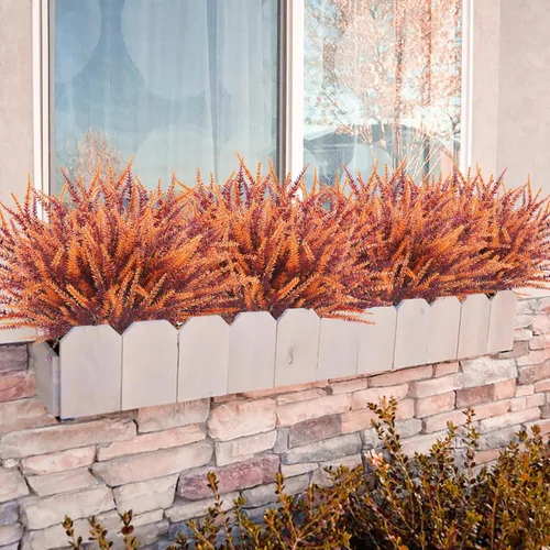 Vista 5 de 20 paquetes de flores artificiales de lavanda para exteriores, flores de otoño sintéticas resistentes a los rayos UV, arbustos de plástico falsos