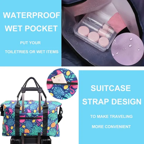Vista 5 de Bolsas de fin de semana impermeables para mujer, grandes viajes durante la noche, bolsa de lona para entrenamiento, gimnasio, playa, natación