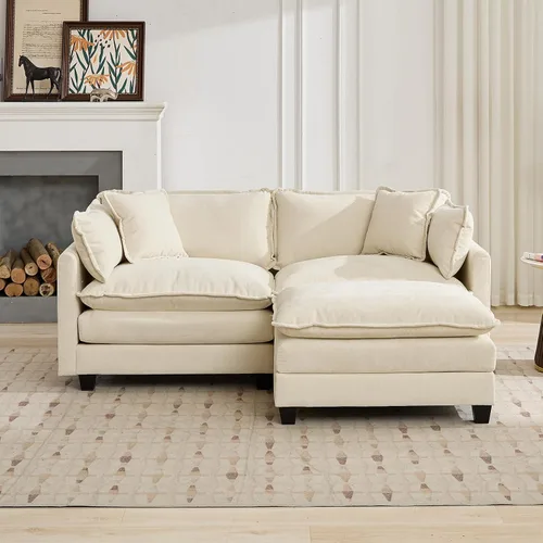 Vista 3 de Sofá modular modular de felpilla beige de 78 pulgadas para sala de estar, sofá modular de dos plazas para sala de estar, 1 otomano, sofá