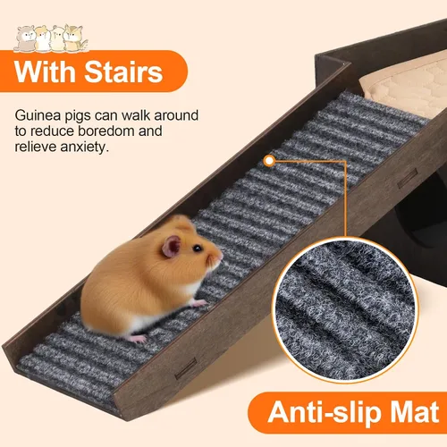 Vista 3 de Casa Grande para Conejos con Escalera, Castillo de Madera para Conejos Escondite de Conejos, Cabaña Escondite para Chinchillas y Conejillos