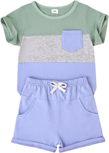 Vista 70 de Ropa para bebé niño pequeño, trajes de verano de manga corta, camiseta de retazos y pantalón con bolsillo, conjunto de 2 piezas, 12 meses a 4 años