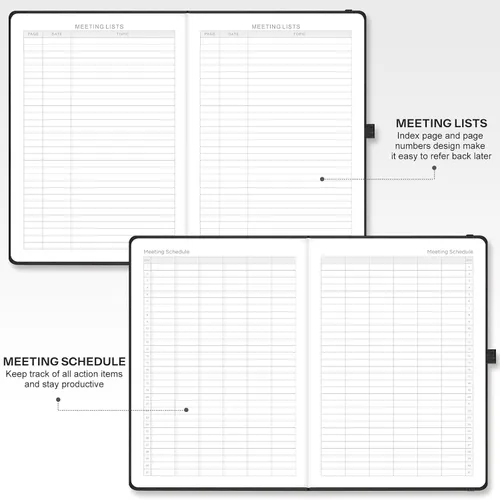 Vista 4 de EMSHOI Cuaderno de Reuniones para Trabajo con Pestañas Adhesivas - 240 Páginas, Planificador de Proyectos Tamaño A4, Organizador de Agenda/Actas