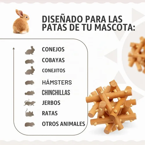 Vista 4 de Juguete masticable de madera para animales pequeños, madera natural para conejo, cobaya, conejito, chinchilla (incoloro)
