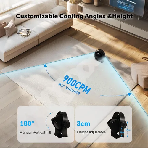 Vista 5 de VAVOFO Ventilador de Escritorio, Pequeño Ventilador de Mesa LED Portátil Silencioso, Inclinación de 180°, 100 Velocidades, 5 Modos, Ventilador