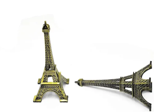 Vista 2 de Estatua de la torre Eiffel de metal de bronce, paquete de 2, decoración de mesa, decoración de pastel, regalos, decoración del hogar
