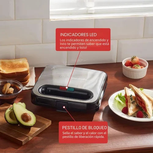 Vista 4 de Elite Gourmet ESM2207XSS - Máquina Panini de 2 rebanadas, 750 W, acero inoxidable Nonstick cooking surface makes grilled cheese, tuna melts &