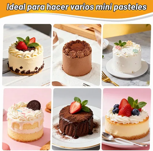 Vista 6 de Beasea Molde para pasteles de 4 pulgadas, paquete de 2 mini moldes redondos de aleación de aluminio con parte inferior extraíble, molde de lata