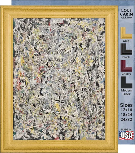 Vista 19 de Ritmo de otoño de cabaña perdida por Jackson Pollock Impresión en marco plano negro Reproducción de pintura de obras de arte fino Póster