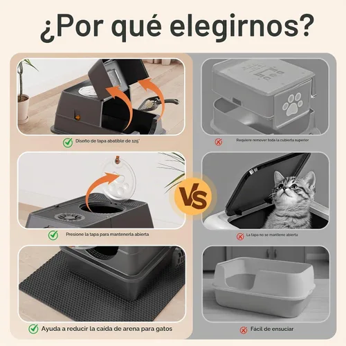 Vista 5 de Paquete de 2 cajas de arena de acero inoxidable con tapa, caja de arena extra grande cerrada de metal para gatos grandes y varios gatos, fácil