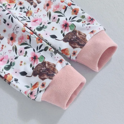 Vista 7 de Omkzanbi Western Baby Girl Boy - Sudadera retro para bebé, niña, niño, mamá, vaquera, pantalones deportivos de vaca de las tierras altas, traje