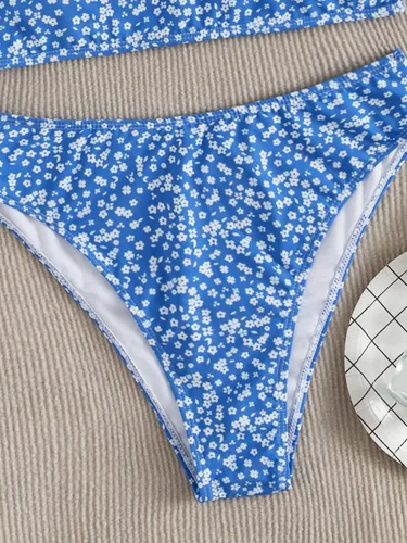 Vista 6 de Floerns Traje de baño para mujer con estampado floral, cintura alta, traje de baño de bikini de 2 piezas