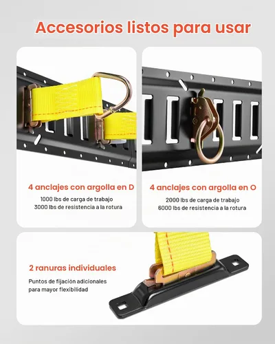 Vista 3 de Kit de Rieles de Amarre E-Track VEVOR, Paquete de 4 Rieles E-Track de 16 Pulgadas con 21 Piezas de Accesorios, 2 Correas de Trinquete y 4 Anillos O
