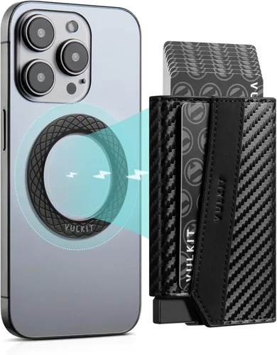 Vista 8 de VULKIT Cartera magnética desplegable para máximo 8 tarjetas, compatible con iPhone serie 12 o superior, incluye anillo magnético, empaquetado