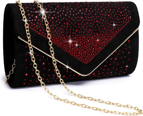 Vista 8 de Dasein Bolso de noche con diamantes de imitación para mujer, clutch de ante sintético, bolsos brillantes para fiestas formales, cóctel, boda, cartera