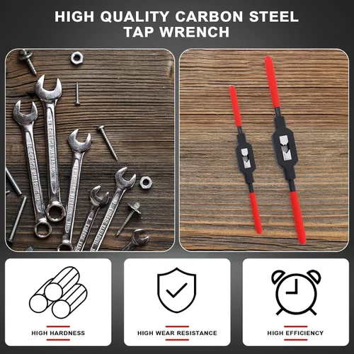Vista 5 de WILLBOND 2 llaves de grifo ajustables M1-M10, herramienta de mango de trinquete para escariador para reparación de roscas automotrices, previamente