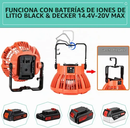 Vista 2 de YEX-BUR Ventilador de techo portátil para batería Black and Decker 20v