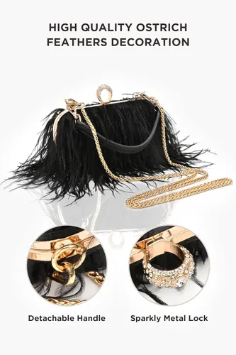 Vista 2 de BABEYOND Bolso de mano de plumas de avestruz para mujer, bolso de noche con perlas, bolso de hombro para fiesta de los años 20, baile de graduación