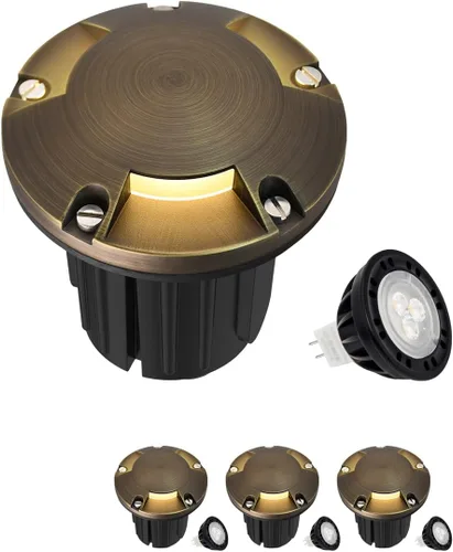 Vista 10 de MALORY Luces de Paisaje de Bajo Voltaje, (4.6''A) Cubierta Superior de Latón 12V Luces Empotradas en el Suelo para Exteriores, Iluminación LED