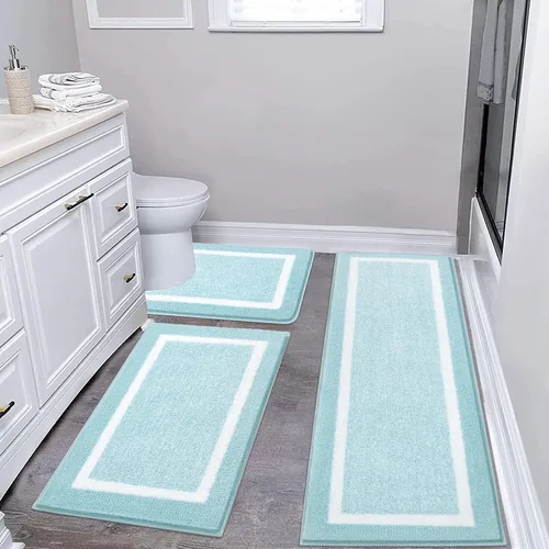 Vista 67 de Pauwer Juego de baño, alfombras de baño antideslizantes, alfombras de ducha absorbentes para suelo de baño, bañera y ducha, color azul aguamarina