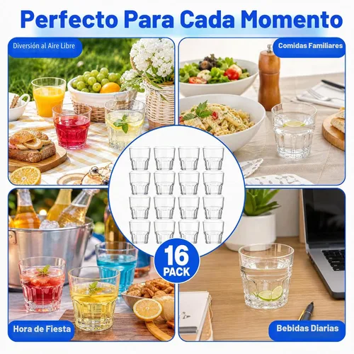 Vista 5 de Tebery Paquete de 16 vasos clásicos de plástico transparente reutilizables, vasos de jugo de agua potable de 8 onzas, apilables, sin BPA