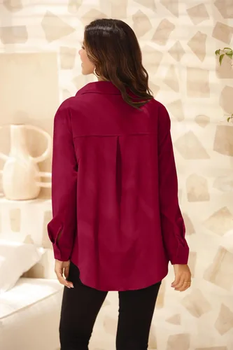 Vista 2 de TASAMO Camisas con botones para mujer, con hombros caídos, de gran tamaño, manga larga, con bolsillo
