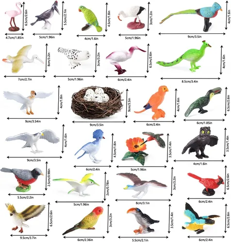 Vista 2 de Juego de 30 figuras de animales pájaros, surtido de juguetes realistas de vida silvestre con huevos de nido, loro, búho, águila, colibrí, flamenco