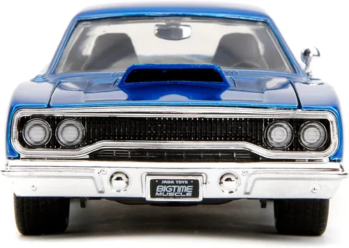 Vista 2 de Jada Big Time Muscle 1:24 1970 Plymouth Roadrunner - Auto fundido a presión, juguetes para niños y adultos (azul caramelo/blanco)