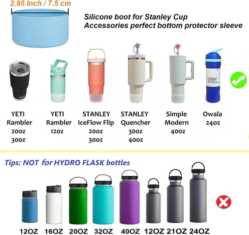 Vista 5 de 2 fundas para botas Stanley Cup de 40 oz 30 onzas con asa, botas de silicona para vasos IceFlow Flip de 20 oz 30 onzas, cubierta inferior protectora