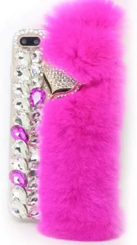 Vista 8 de Funda para Moto G Pure, funda 3D hecha a mano de lujo con cabeza de zorro esponjosa, piel de conejo con purpurina de diamante para Motorola Moto G