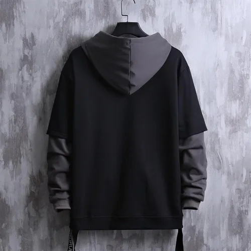 Vista 3 de GURUNVANI Sudadera con capucha de color de contraste para hombre Sudaderas con capucha de patchwork