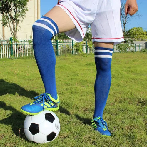 Vista 5 de 10 pares de calcetines de fútbol para niños, elásticos hasta la rodilla, calcetines coloridos de fútbol atlético para niños y niñas