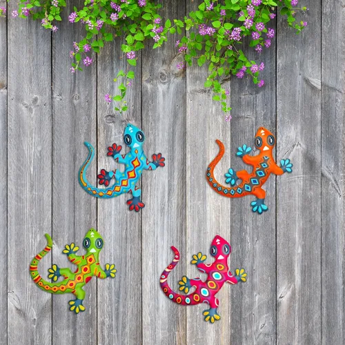 Vista 2 de Decoración de pared de Gecko de metal, decoración colgante de lagartos al aire libre para jardín, patio, valla, patio, balcón, regalo para mamá