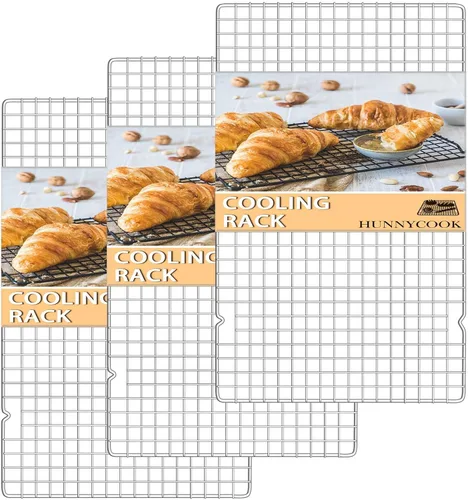 Vista 8 de Hunnycook Estantes de Enfriamiento - 10 x 16 Pulgadas 3PCS Estantes Altos Apilables para Hornear, Estante de Alambre de Acero Inoxidable