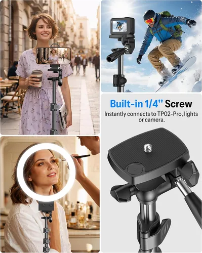Vista 5 de OMOTON TS01 - Trípode magnético para teléfono de 65 pulgadas para iPhone y cámara, soporte para teléfono celular con control remoto, altura estable