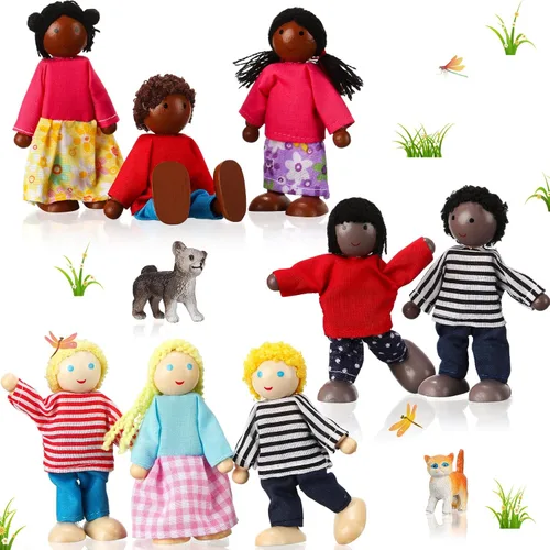 Vista 10 de Skylety 10 piezas de set de casa de muñecas de madera con figuras de mini personas, muñecas para casa de muñecas, figuras de madera para jugar