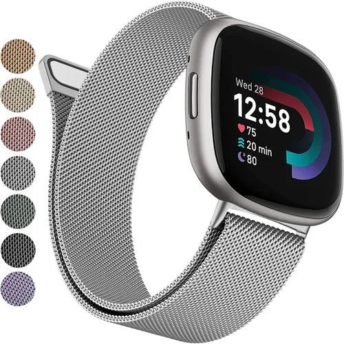 Vista 12 de Bandas de metal compatibles con Fitbit Versa 3/Versa 4/Fitbit Sense/Sense 2 para mujeres y hombres, correa de malla de acero inoxidable transpirable
