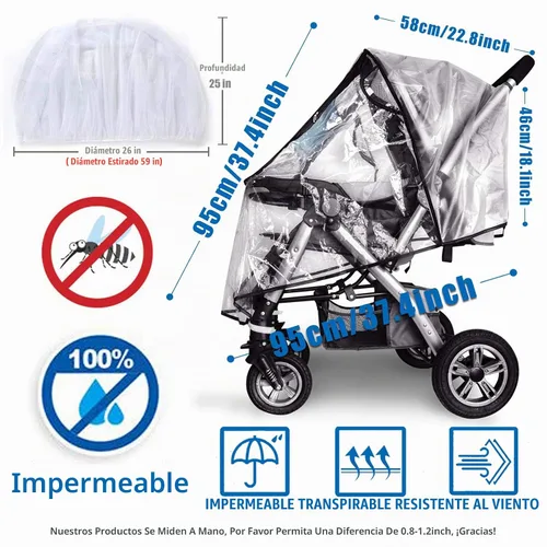 Vista 5 de Funda de lluvia para cochecito y mosquitera para cochecito de bebé (juego de 2 piezas), accesorio universal para cochecito, impermeable, protección
