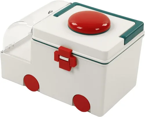 Vista 3 de Caja linda ambulancia forma doble capa gran capacidad caja de almacenamiento con mango portátil verde (verde)