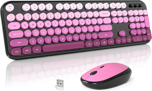 Vista 13 de MOFII Combo de teclado y mouse inalámbricos, lindo teclado de tamaño completo y mouse inalámbrico, juego de teclado retro de 2.4 GHz