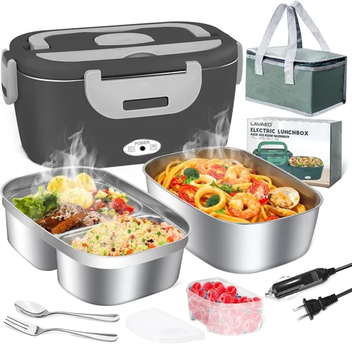 Vista 13 de LAVAED Lonchera Eléctrica Calentada para Adultos, Calentador de Alimentos Portátil - Calentador de Alimentos de Calentamiento Rápido de 80W
