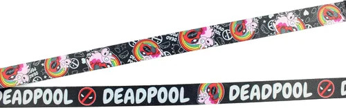 Vista 4 de Bioworld Marvel Deadpool Chibi - Soporte para identificación con colgante de goma de unicornio y arco iris y calcomanía coleccionable