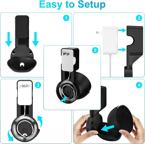 Vista 5 de ZUOLACO Wall Mount Holder for Echo Pop, Outlet Hanger Stand for Echo Pop, Built-in Cable Management, Black