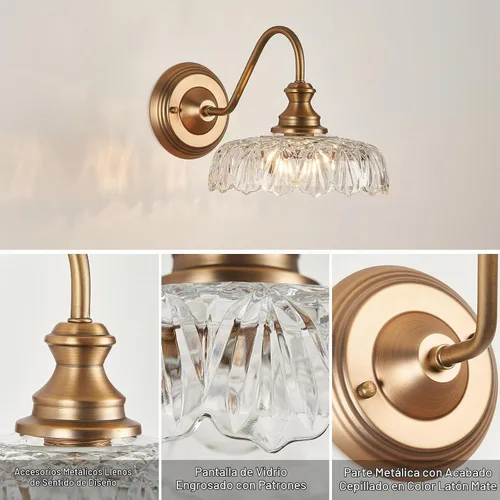 Vista 7 de HDDFL Aplique de pared vintage en latón mate para mesita de noche, lámpara de pared para dormitorio, accesorios de iluminación en puerta para sala