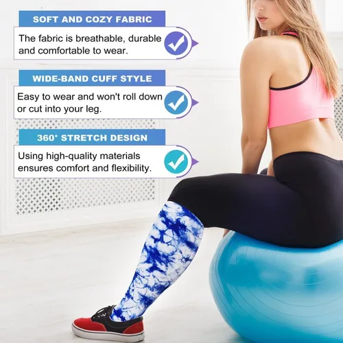 Vista 2 de LEVSOX Calcetines de compresión de talla grande, calcetines de soporte de pantorrilla ancha para mujeres y hombres, 15-20 mmHg hasta la rodilla
