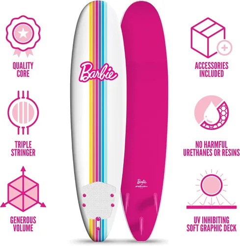 Vista 5 de Barbie™ Signature - Tabla de surf de 8 pies de Wavestorm Cubierta superior gráfica con parte inferior lisa de alta densidad para niños y adultos